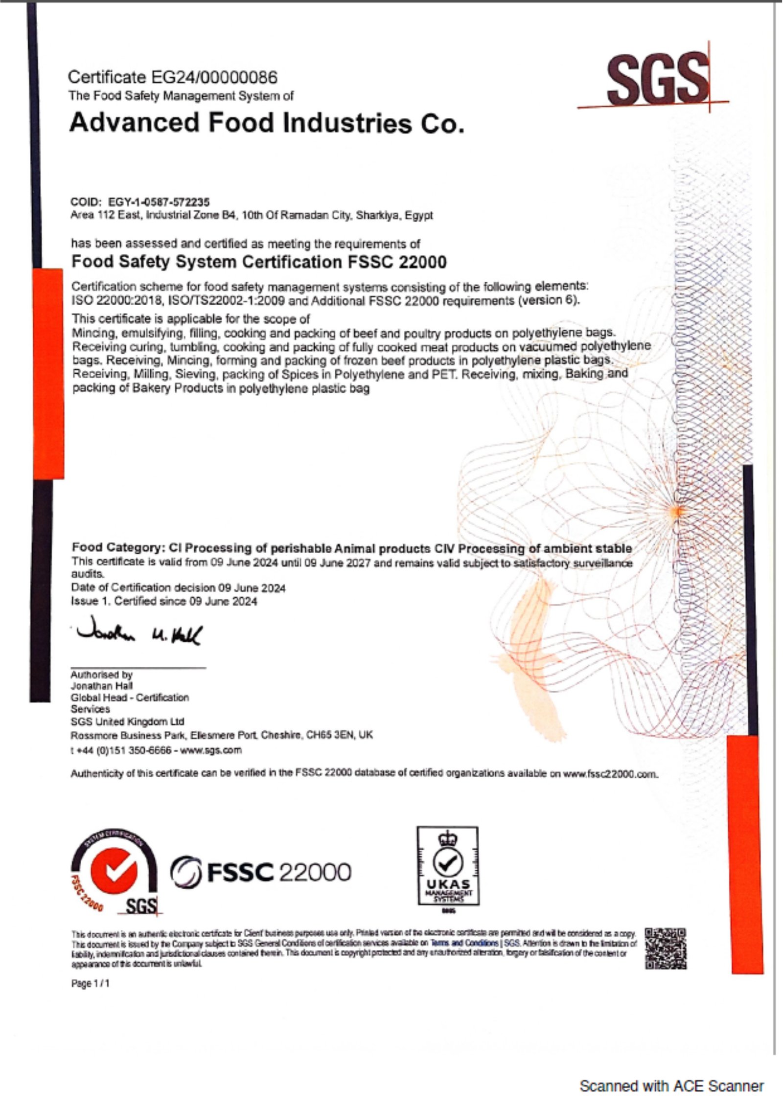 FSSC 22000 V6 certificate